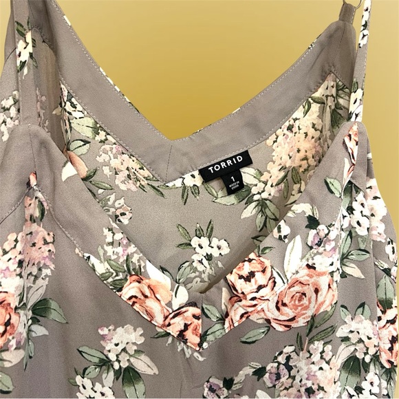 Floral Gray Women's spaghetti strap feminine  Top career sleeveless blouse - Picture 2 of 4